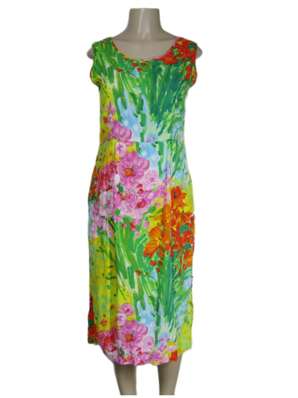 VTG JAMS WORLD Tropical Floral Midi Boho Artsy Resort Beach Bold Shift Dress M